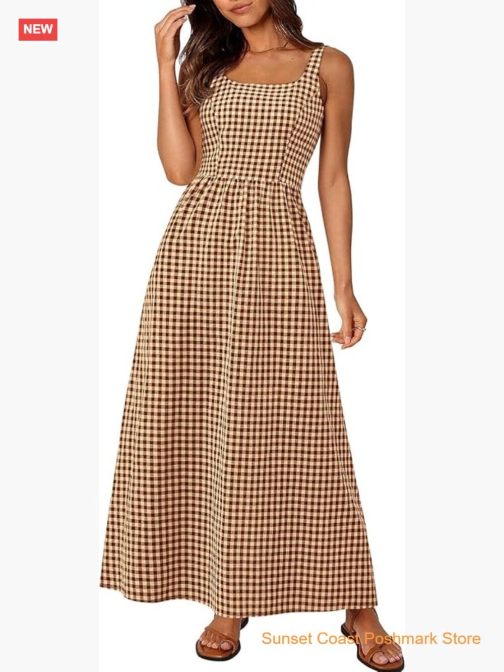 Spaghetti Strap Maxi Dress Square Neck A Line Casual Beach Vacation Sundress